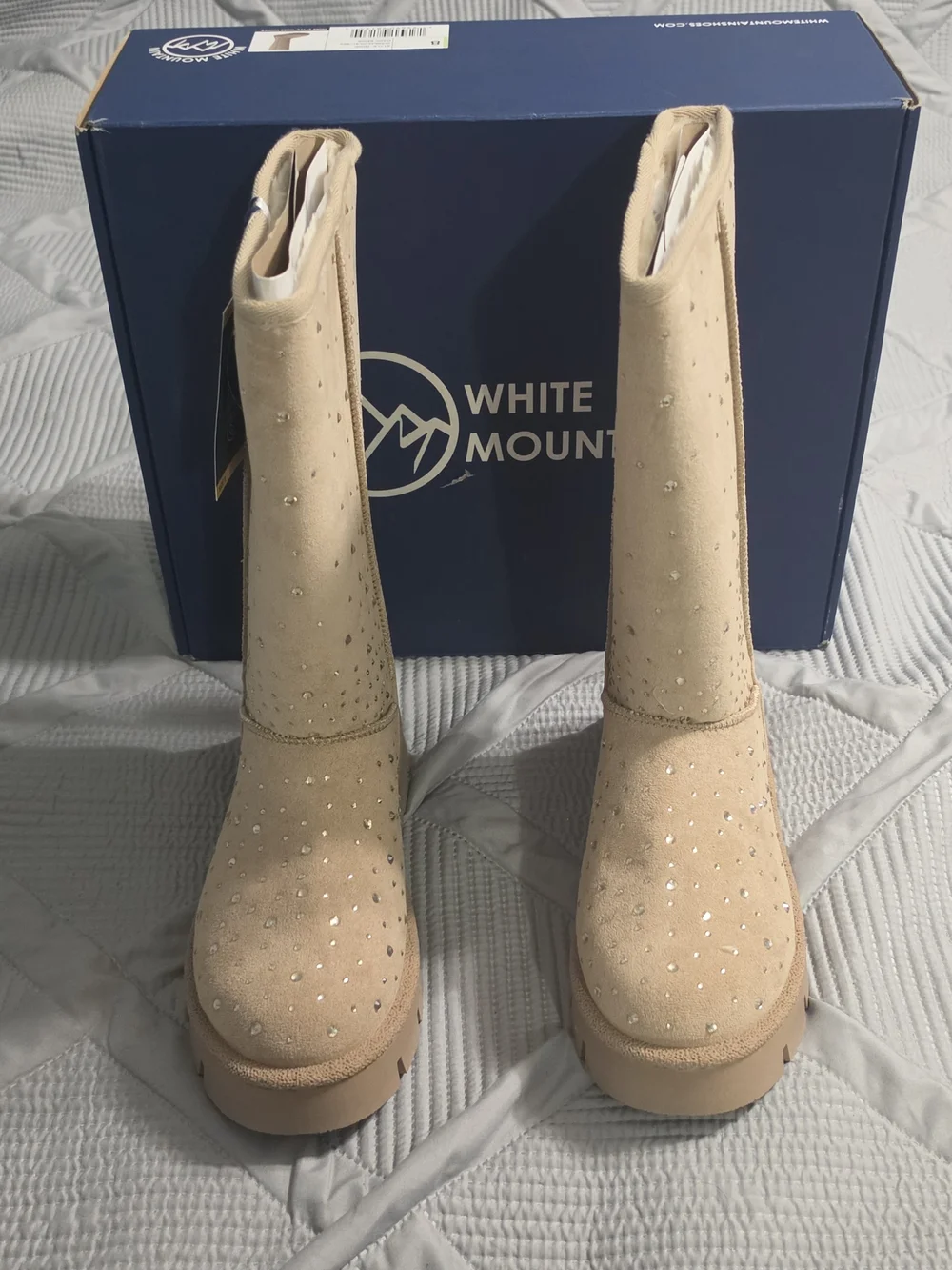 White Mountain Tripp Mid Calf Boots Women's Size 8 Dark Beige Rhine Lug Sole